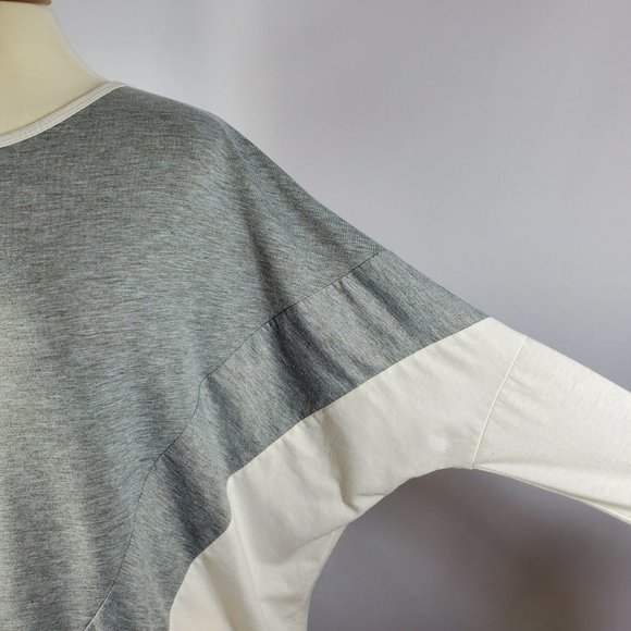 Gray & White Color Block Asymmetrical Top With Color Blocking and Dolman Sleeves - Picture 5 of 6